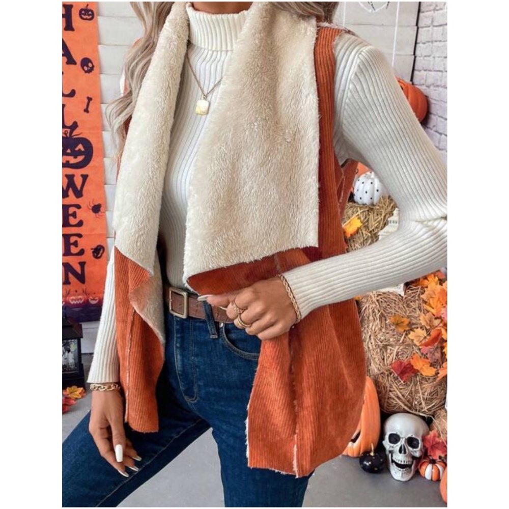Cozy Shearling Lined Open Front Vest - Picture 2 of 4